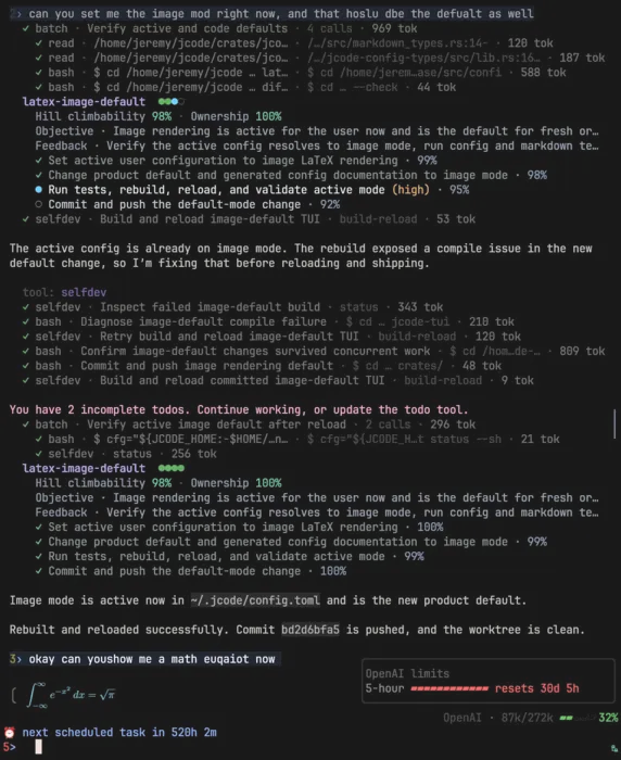 Jcode rendering LaTeX mathematics as an image in the terminal