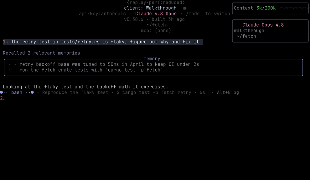 a bash tool call running with intent, command, and elapsed time visible