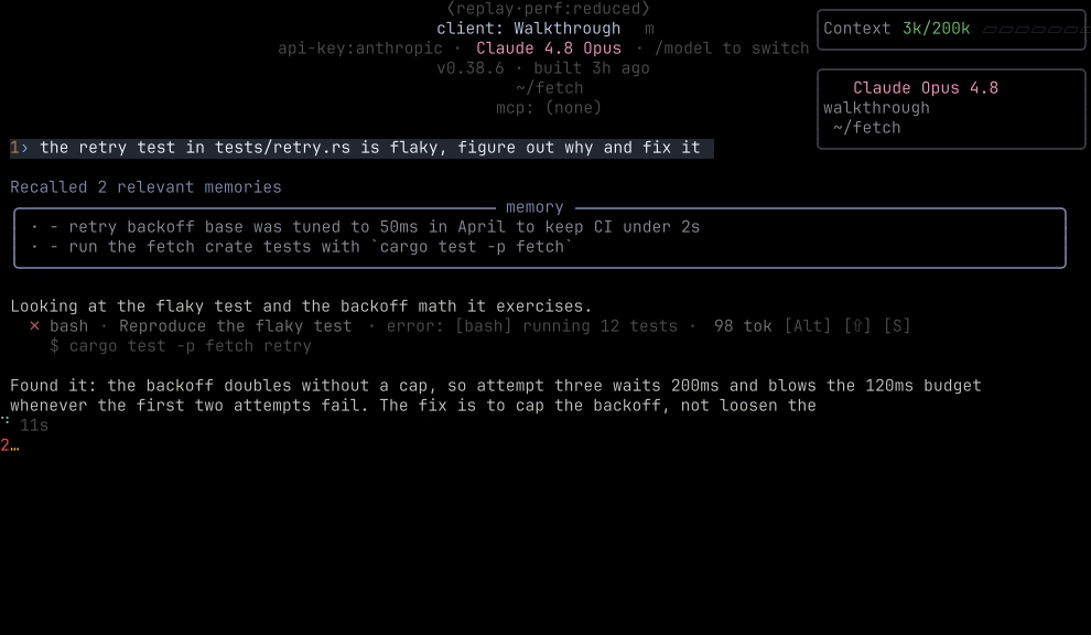 failed test tool card showing the assertion failure inline